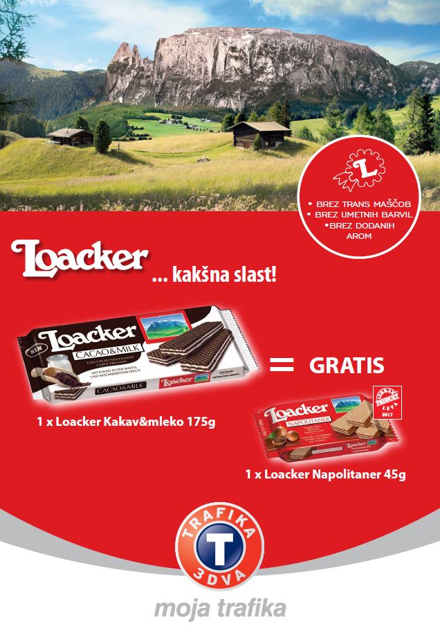 Akcija Akcija Akcija  📢📢📢 Ob nakupu napolitank Loacker kakav&mleko 175g, prejmete GRATIS Loacker napolitaner 45g 👍🎁👌