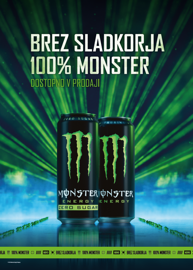 100% Monster, brez sladkorja, na voljo v trafikah 3DVA