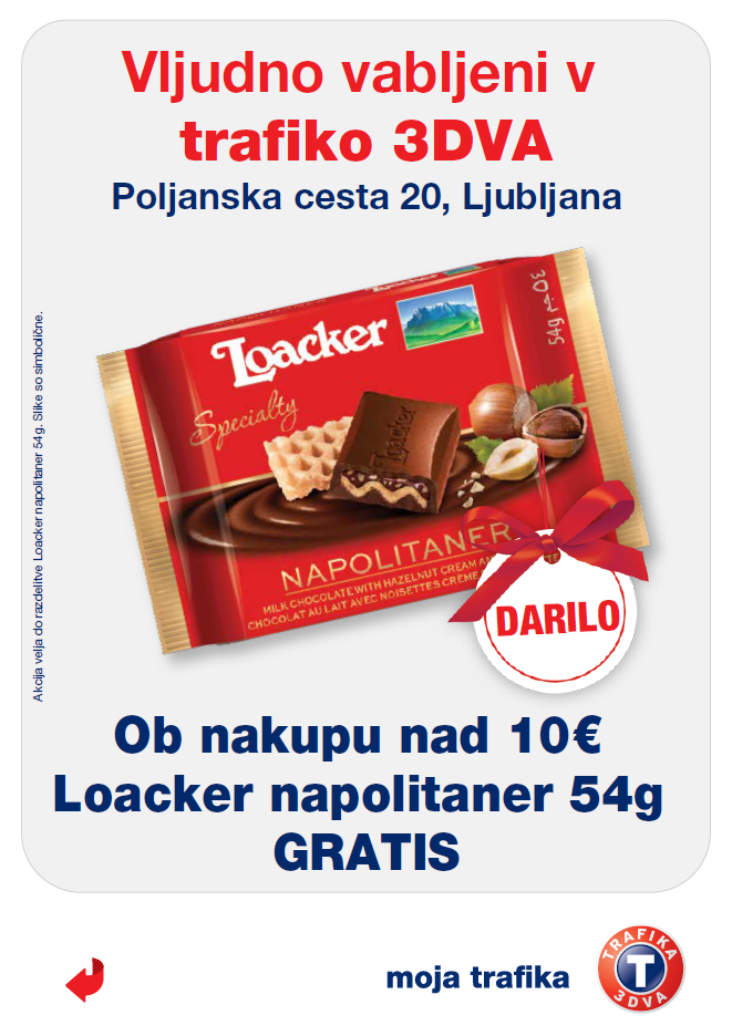 Ob nakupu nad 10€ prejmete Loacker Napolitaner 54g GRATIS