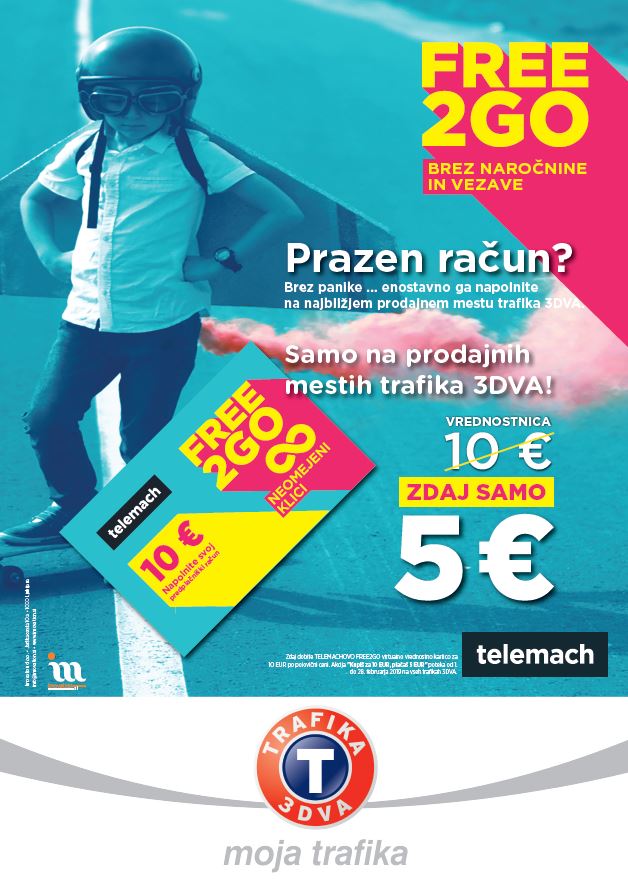 Akcija FREE2GO, za polnitev računa namesto 10 € plačajte samo 5 €!